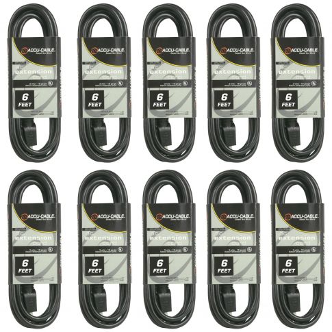 (10) American Audio EC-163-6 Black 6FT 16 Gauge AC Extension Cords