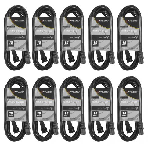 10 Pack ECCOM-15 15FT AC Extension Cords