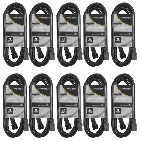 10 Pack ECCOM-3 3FT AC Extension Cords