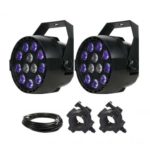 Eliminator Lighting Mini Par UVW LED 9x 1 Watt UV and 3x 1 Watt White LED Par Light Duo Package