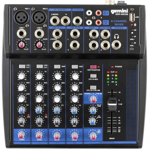 Gemini GEM-08USB 8 Channel Bluetooth Mixer with USB