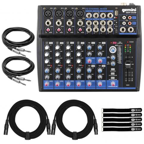 Gemini GEM-12USB 12 Channel Podcast USB Mixer with Cables Package