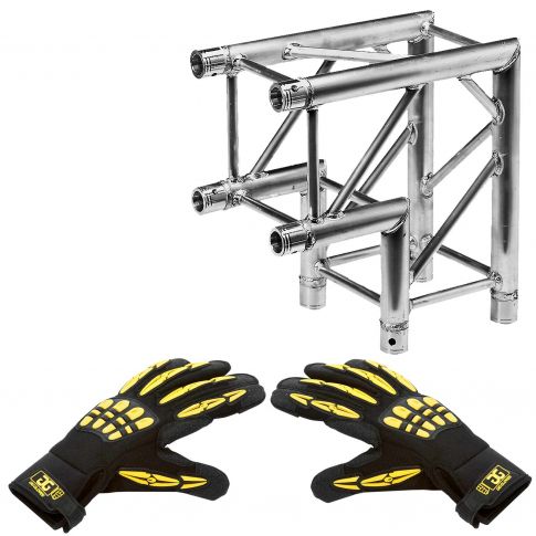 Global Truss 1.64FT (0.5m) 2 Way 90 Degree Corner with Large Black & Yellow Gig Gloves Package