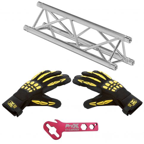 Global Truss 4.92FT (1.5m) Mini Triangular Segment with Large Black & Yellow Gig Gloves Package