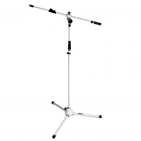 Gravity GMS4322W Microphone Stand with Folding Tripod Base and 2-Point Adjustment Telescoping Boom in White 