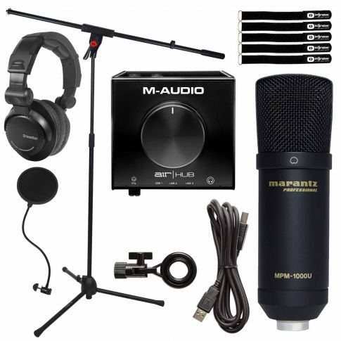 M-Audio AIR Hub Interface with Marantz Podcasting Mic & Boom Stand