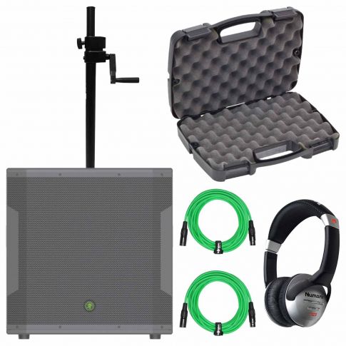 Mackie SRM1850 1600 Watt 18" Powered Subwoofer with Green Cables & DJ Headphones Package