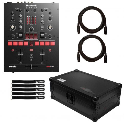 Numark Scratch 2-channel 24-bit Serato DJ Pro Mixer with Odyssey Black Universal 10" Case Package