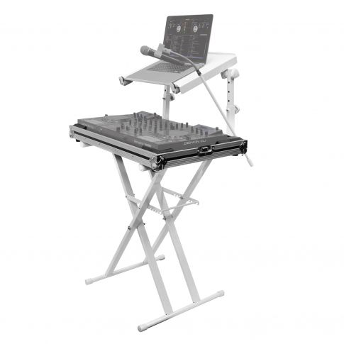 Odyssey LTBXS2MTCPWHT X-Stand Combo Pack Dual Tier Heavy-Duty Folding Stand with Microphone Boom and Laptop / Gear Shelf Luxe White Series