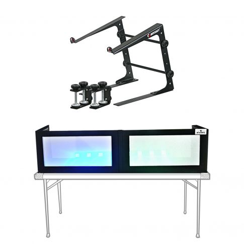 Odyssey LSTAND Black Laptop/Gear Stand with Grundorf GS-LSB1652T 16" x 52" G-Screen Black Lycra LED DJ Facade Package
