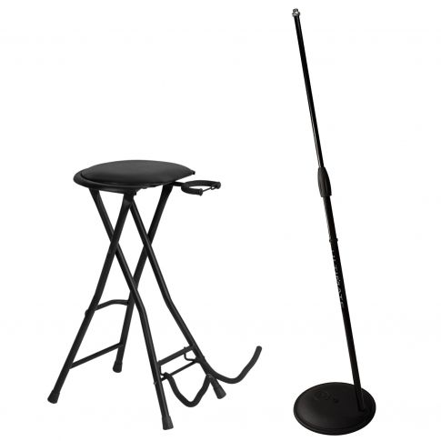 On-Stage Stands DT7500 All-In-One Guitarist Stool with Full-Tilt Fixed Mic Stand Package