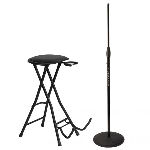 On-Stage Stands DT7500 All-In-One Guitarist Stool with Quarter-turn Clutch Microphone Stand Package
