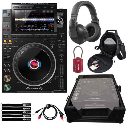 Pioneer DJ CDJ-3000 Pro-DJ Multi Player with Black Case & Headphones