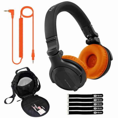 Pioneer DJ HDJ-CUE1BT Black Wireless Headphones with Orange Ear Pads