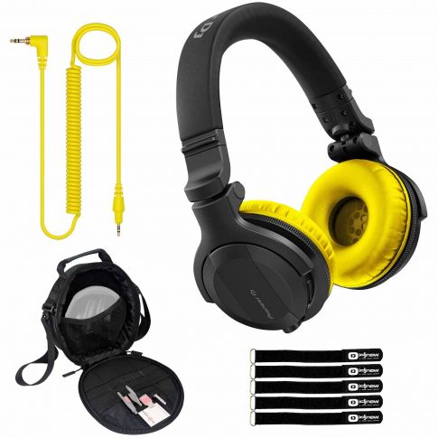 Pioneer DJ HDJ-CUE1BT Black Wireless Headphones with Yellow Ear Pads