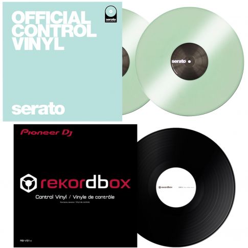 Pioneer RB-VS1-K Rekordbox Control Vinyl in Black with Serato SCV-PS-GID-OJ2 Glow in the Dark 12” Control Vinyls Package