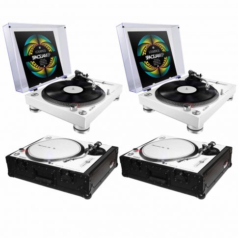 (2) Pioneer PLX-500 High-Torque Direct Drive Turntables (white) with ProX Black Turntable Cases