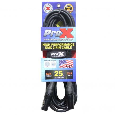ProX XC-DMX25 25FT DMX XLR3-M to XLR3-F High Performance Cable