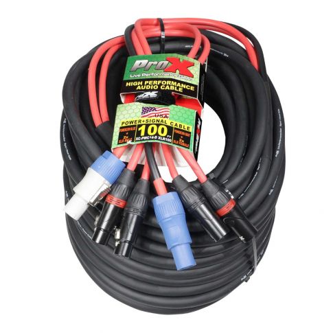 ProX XC-PWC14-DXLR100 100 FT Jumper PowerCon and Dual XLR Link Cable