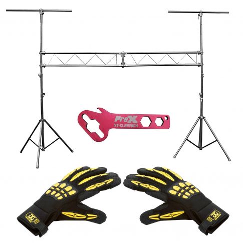 ProX T-LS31M 10FT Mobile DJ Lighting Truss System with Large Black & Yellow Gig Gloves Package