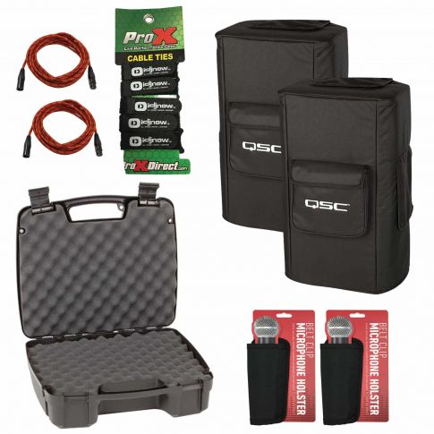 QSC KW122 Protective Speaker Covers with 17" Storage Case and Accessories Duo Package