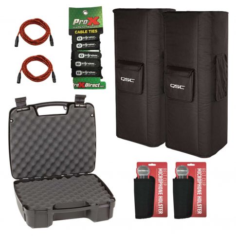 QSC KW153 Protective Speaker Covers with 17" Storage Case and Accessories Duo Package