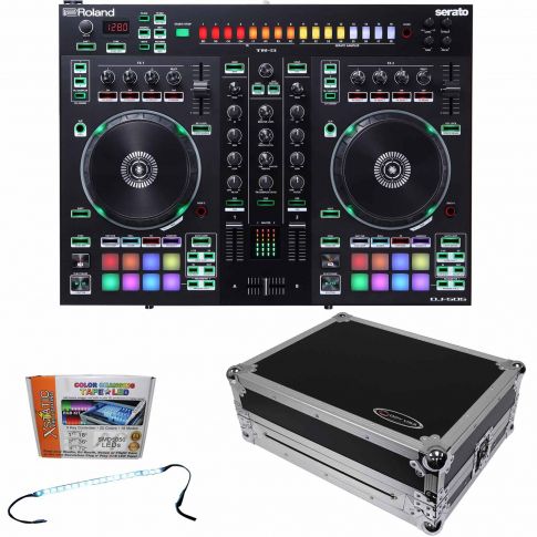 Roland DJ-505 Serato DJ Controller with Strip Light Kit & Flight Case Package