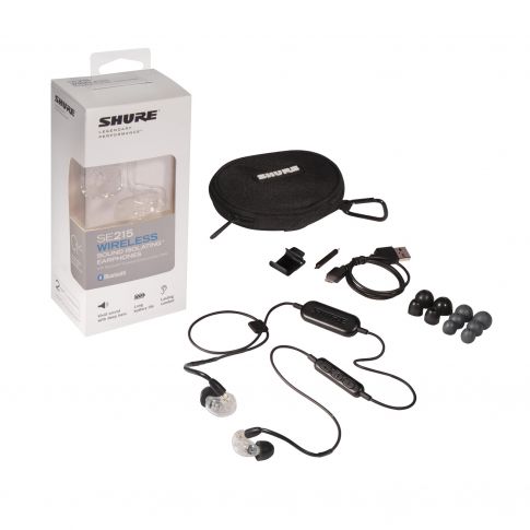 Shure SE215 Wireless Sound Isolating Earphones with Bluetooth Enabled Communication Cable in Clear