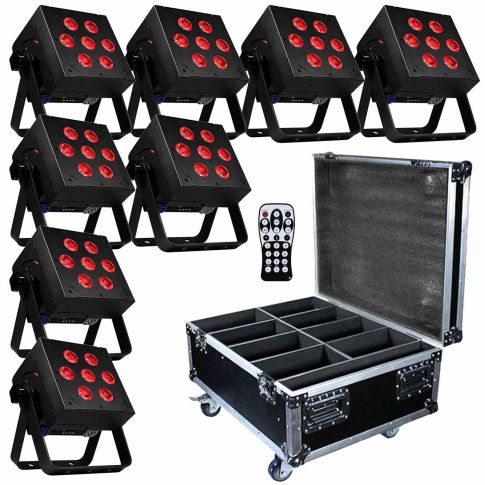 (8) Blizzard Lighting SkyBox EXA RGBAW+UV LED Par Lights & Case Package