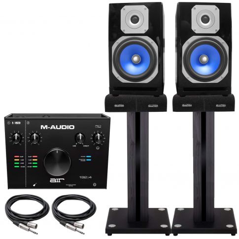 Technical Pro MB6000 5" Powered Bluetooth USB Studio Monitors with M-Audio AIR 1924 2x2 USB Audio Interface & Stands Package