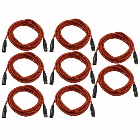 Universal 20' Red Braided Sure-Fit XLR to XLR Connecting Cable (8 pack)