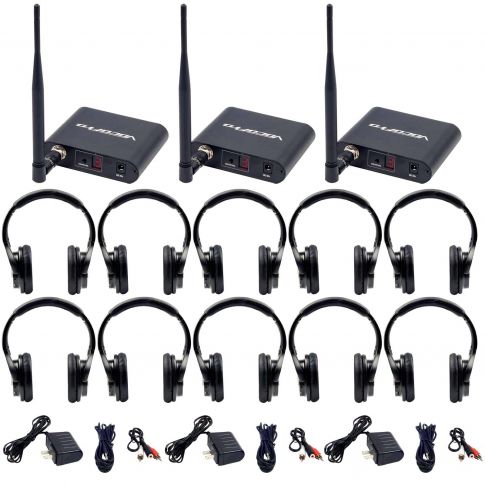 VocoPro Silent Disco 310 Package with 3 Transmitters and 10 Headphones