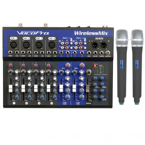 VocoPro WirelessMix-2 All-In-One Live Sound / Karaoke Mixer with 2 UHF Wireless Mics and SD Audio Recorder
