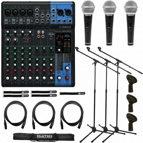 Yamaha MG10XU 10-Input Stereo Effect Mixer with Boom Stands & Microphones Package